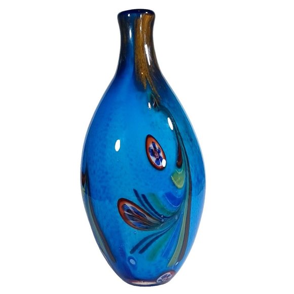 Vintage Murano Millefiori Colorful Bottleneck Art Glass Vase 13.5” X 7" Peacock - Picture 7 of 15